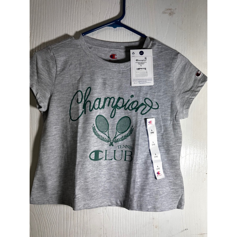 Champion Girls Tennis Club GraphicTee Heather Grey L Size 14